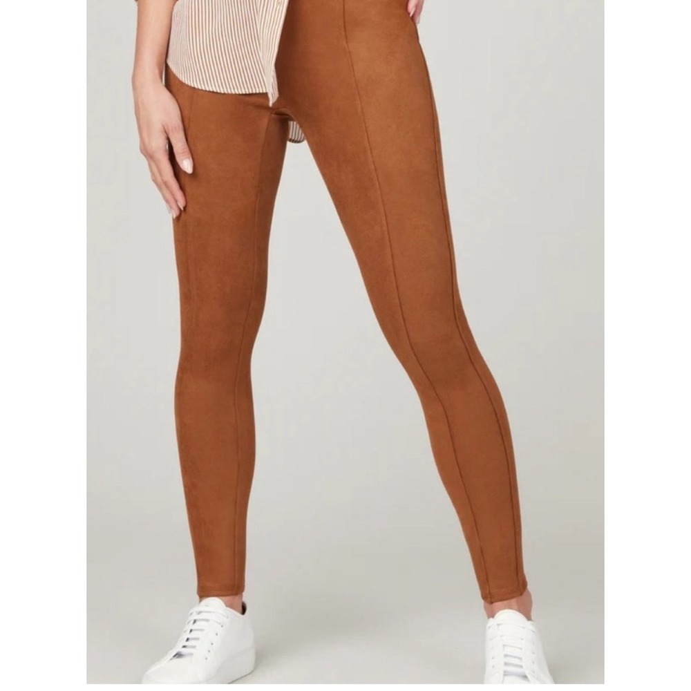 Spanx faux suede brown leggings fall chic medium